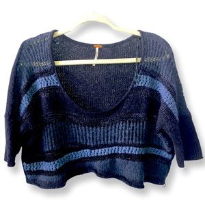 ✨HP✨ VINTAGE FREE PEOPLE Short sleeve Blue Striped Knit Cropped Sweater